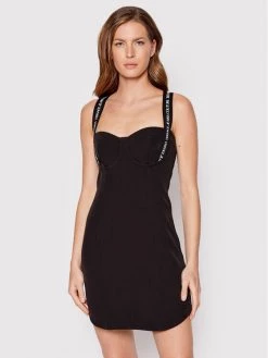 Versace Jeans Couture Γυναίκες Καλοκαιρινά Φορέματα Φόρεμα καλοκαιρινό Cady 73HAO917 Μαύρο Slim Fit