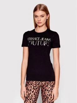 Versace Jeans Couture Γυναίκες T-shirts T-Shirt Mirror 72HAHG01 Μαύρο Regular Fit