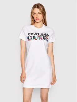 Versace Jeans Couture Γυναίκες Καθημερινά Φορέματα Φόρεμα καθημερινό Logo Flower 72HAOT11 Λευκό Regular Fit