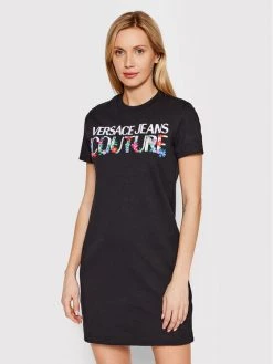 Versace Jeans Couture Γυναίκες Καθημερινά Φορέματα Φόρεμα καθημερινό Logo Flower 72HAOT11 Μαύρο Regular Fit