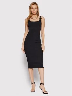 Versace Jeans Couture Γυναίκες Καθημερινά Φορέματα Φόρεμα καθημερινό Baroque Buckle 72HAO943 Μαύρο Slim Fit