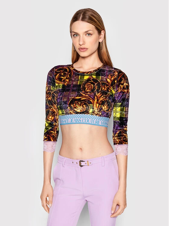 Versace Jeans Couture Γυναίκες Μπλουζάκια Μπλουζάκι Tartan Baroque Print 71HAH229 Έγχρωμο Slim Fit 4 Versace Jeans Couture Γυναίκες Μπλουζάκια Μπλουζάκι Tartan Baroque Print 71HAH229 Έγχρωμο Slim Fit - Image 2