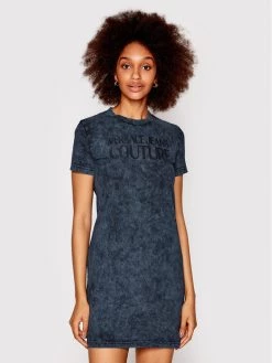 Versace Jeans Couture Γυναίκες Καθημερινά Φορέματα Φόρεμα καθημερινό Logo Crinkle 71HAOP13 Γκρι Regular Fit